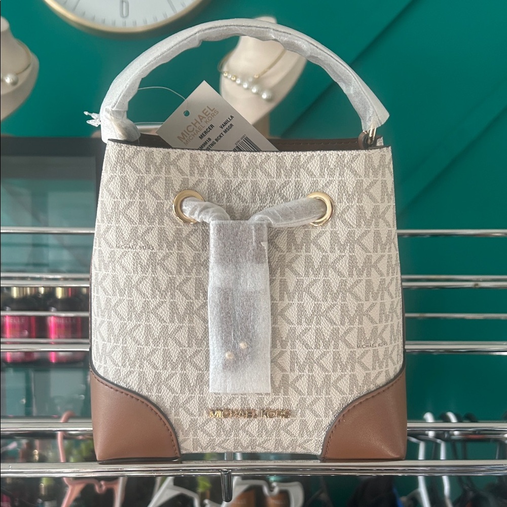 Michael Kors Cream and Brown Mini Bag
